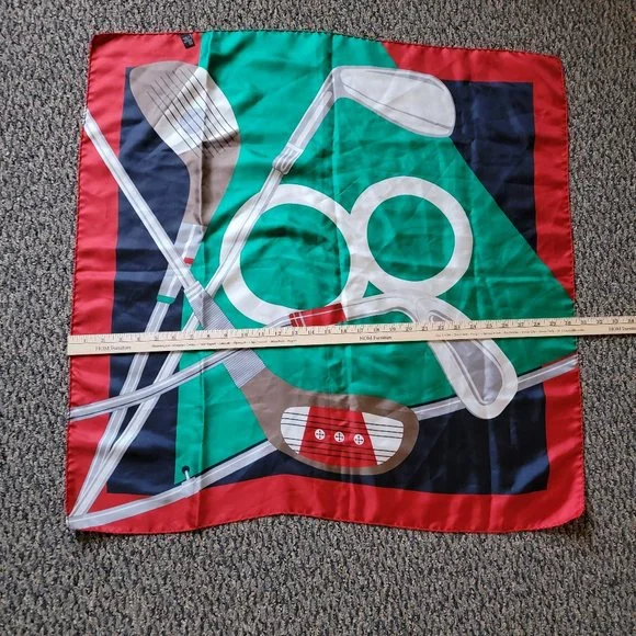 100% Silk Golf Club Scarf Made in Italy Approximately 30 x 30 Mid-Century VTG